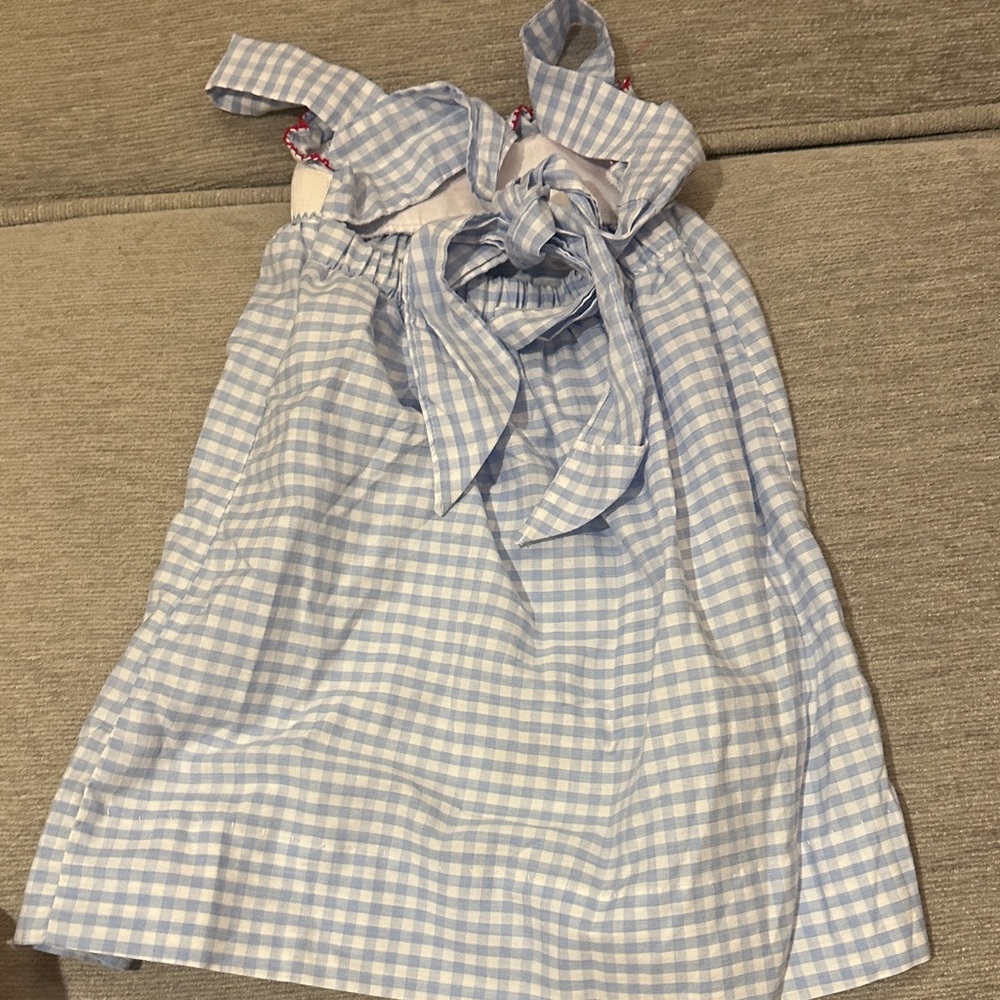 Girls Blue Gingham Dress with Red Embroidered Lobsters - Picture 2 of 3